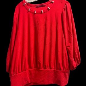 Scarlett Red blouse with Pearl Details